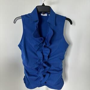 New York & Company Cobalt Blue Sleeveless Ruffle Front Side Zip Blouse Size S